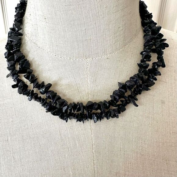 Blue goldstone  long chip necklace - Picture 1 of 10